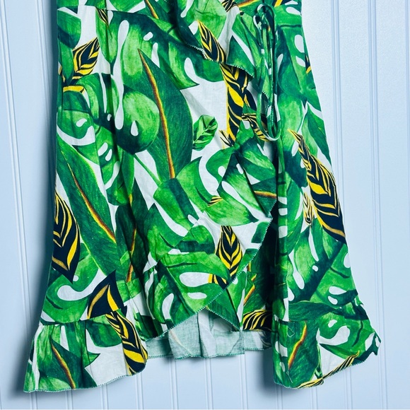 FARM Rio Green Monstera Leaf Tropical Mini Wrap Dress Size Large - Picture 4 of 10